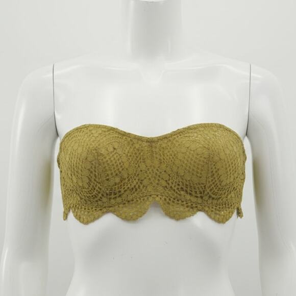 Victoria’s Secret Bralette Medium Green Lace Strapless Bandeau Cropped Top boho - Picture 1 of 10